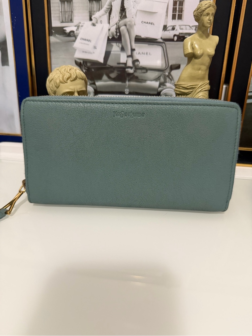 Authentic YSL sage green/blue leather zip around Long wallet with COA. - Picture 14 of 15